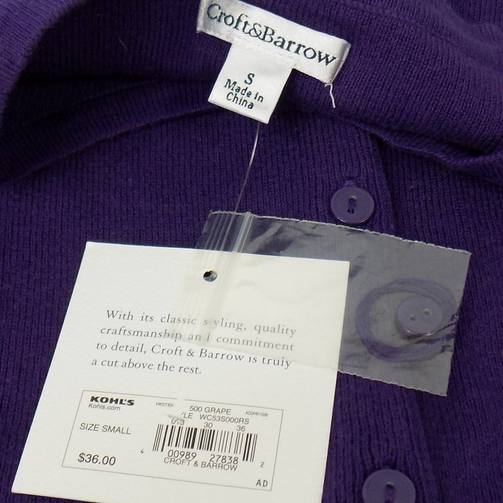 Croft & Barrow Women's Purple Button Front Sweater Size S NWT - Picture 5 of 8